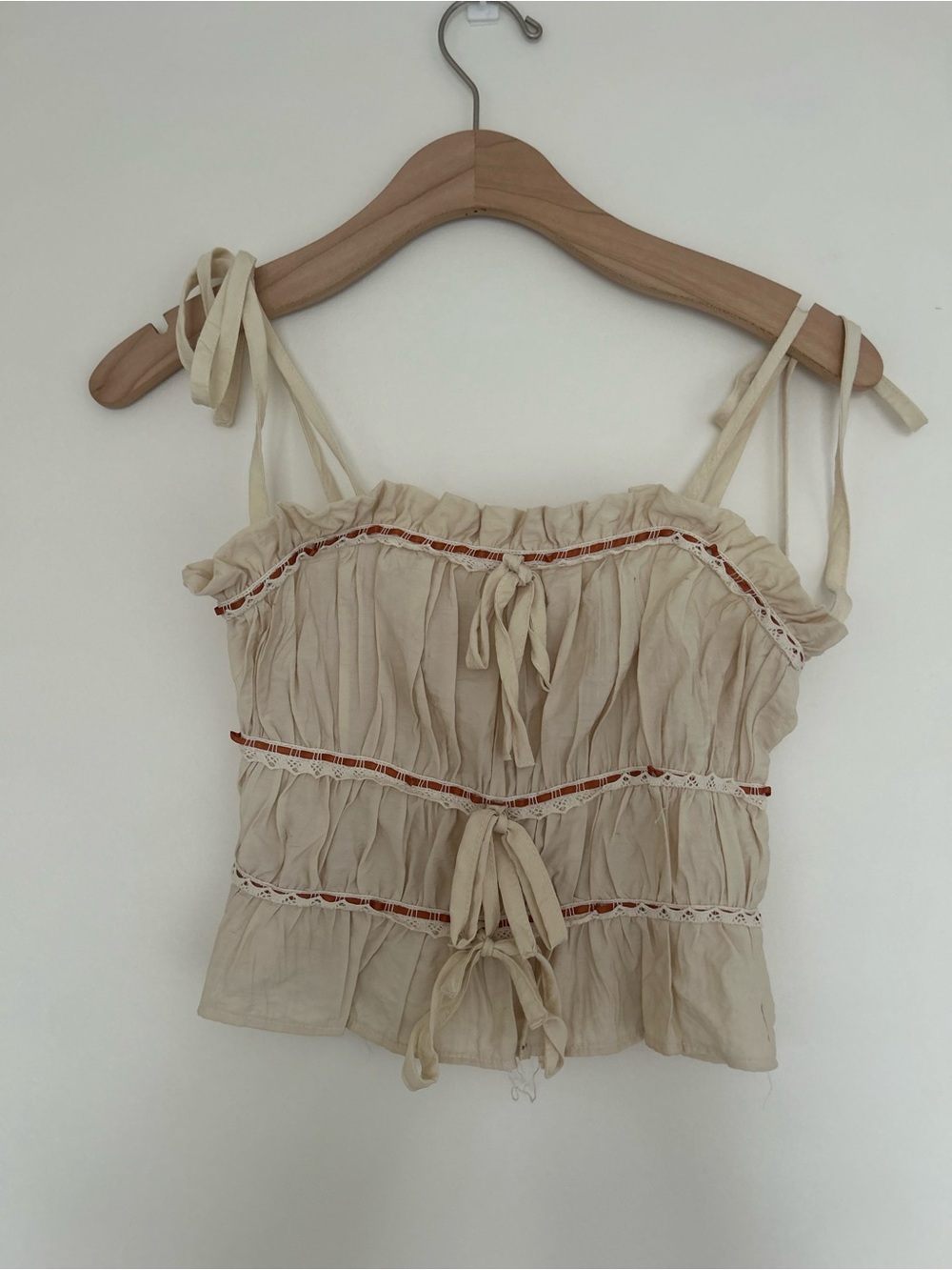 Women's Cream Ruffle Tie-Front Camisole Top